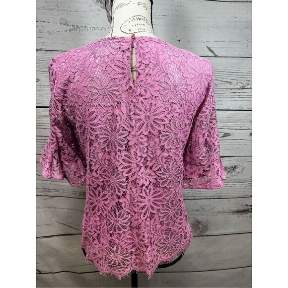 Nanette‎ Lepore Women's Pink Lace Bell Sleeve Flutter Top Blouse XS - Picture 2 of 4